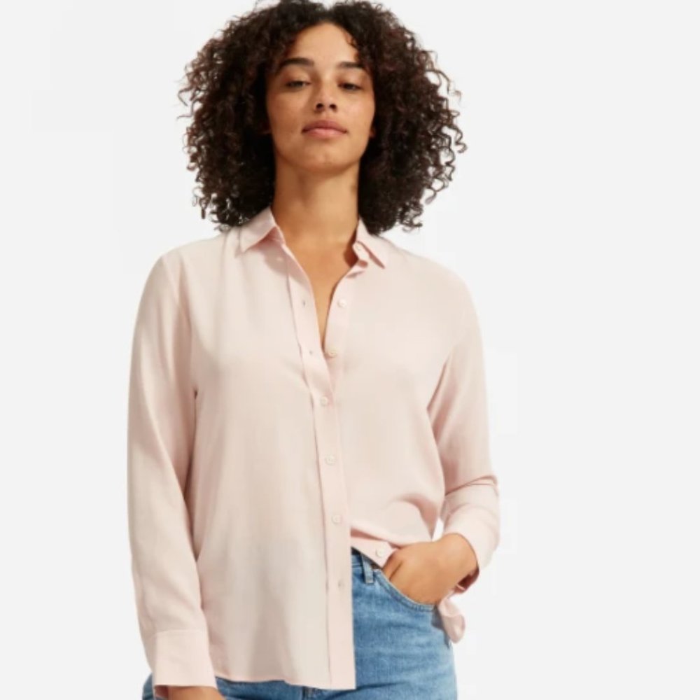 NWT Everlane Clean Silk Notch Shirt | Blush Pink | Silk | Size 12